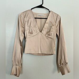 Abercrombie & Fitch champagne satin long sleeved v neck shirt xs